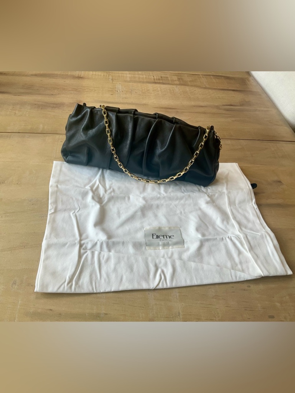 Elleme Black Leather Chain Shoulder Bag or Clutch
